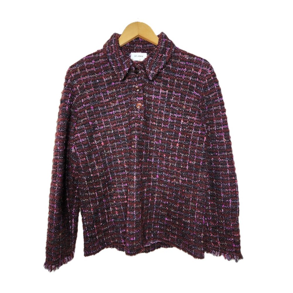 St. John Women's Long Sleeve Collared Tweed Knit Henley Sweater Shirt size S
